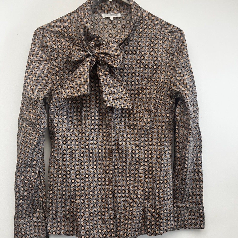 Naracamicie Black, Grey, Tan Patterned Blouse